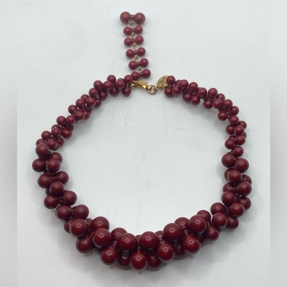 Vtg 60s Miriam Haskell Red Cranberry 3D Bead Choker Necklace 12” + 2” - Picture 2 of 8